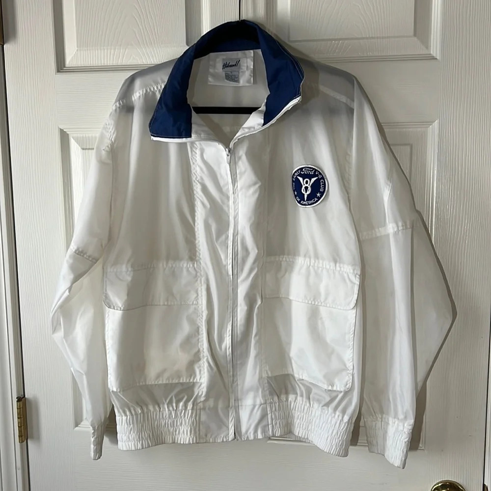 VINTAGE Haband! Ford Automotive V8 Club Nylon Windbreaker Jacket White, Sz L